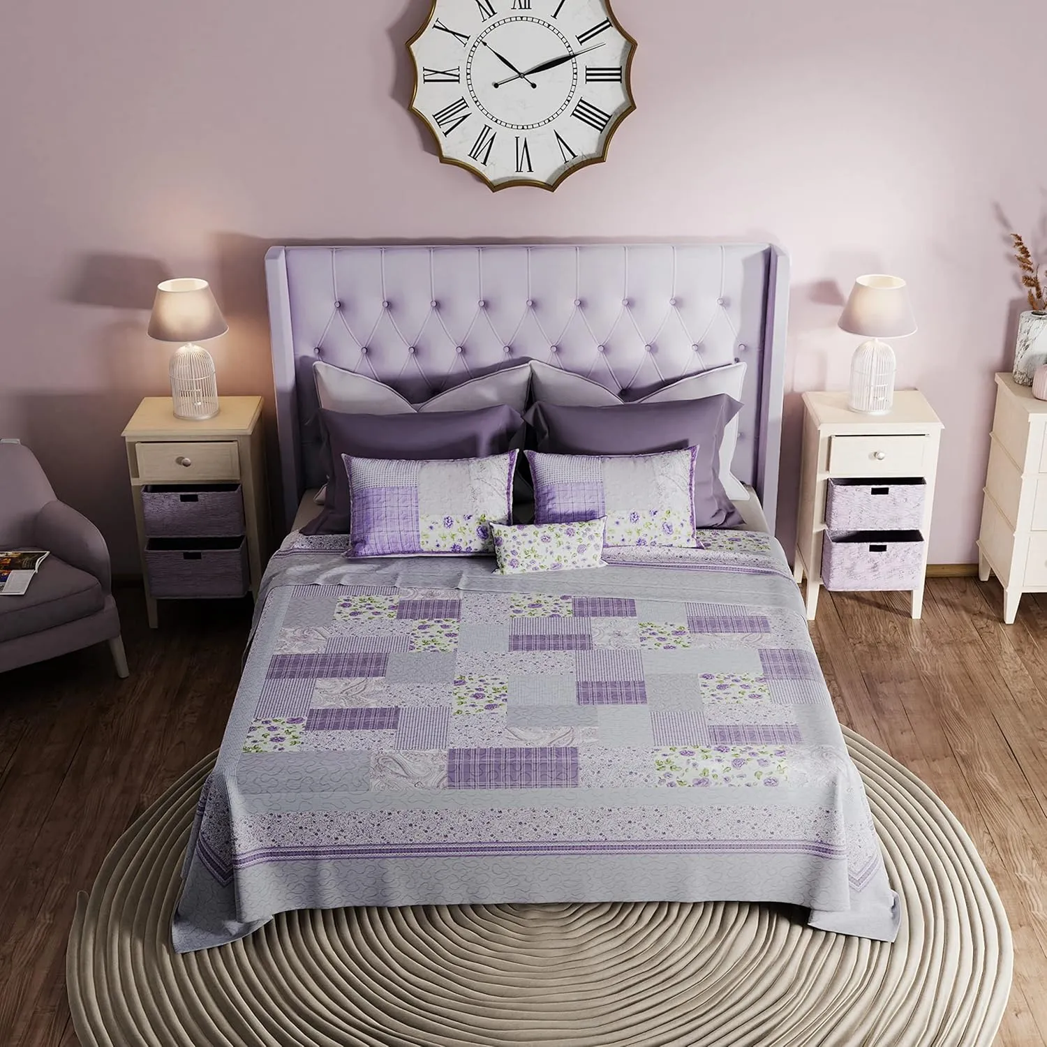 Donna Sharp Twin Quilt -Lavender Rose Cotton Contemporary Quilt with Patchwork Pattern- Machine Washable
