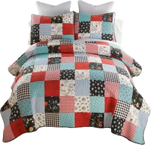 Donna Sharp Wild One Patch Cotton Quilted Bedding Set - 3-Piece King Size Quilt Set - Includes 1 Quilt and 2 Pillow Shams - Machine Washable - Perfect for Everyday Decor