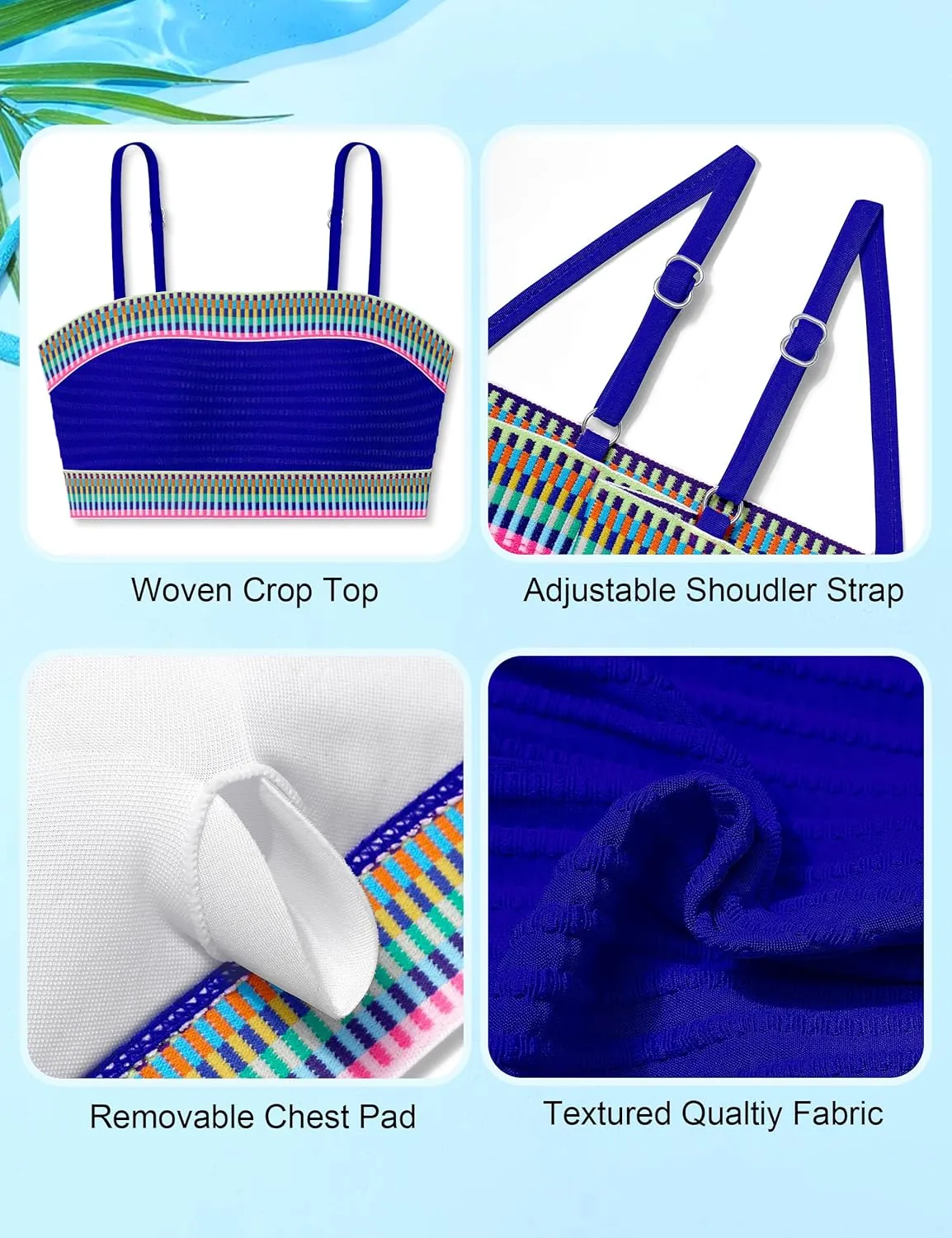 DONWEN Girls Colorblock Swimsuit Two Piece Bandeau Bikini Set Ribbed Woven Bathing Suits