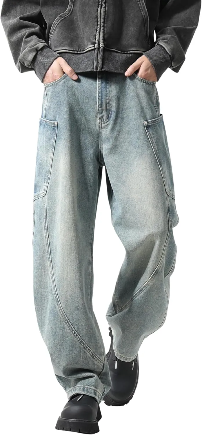 DOSLAVIDA Baggy Jeans Y2K Jnco Jeans Hip Hop Vintage Denim Pants Skater Casual Wide Leg Trousers