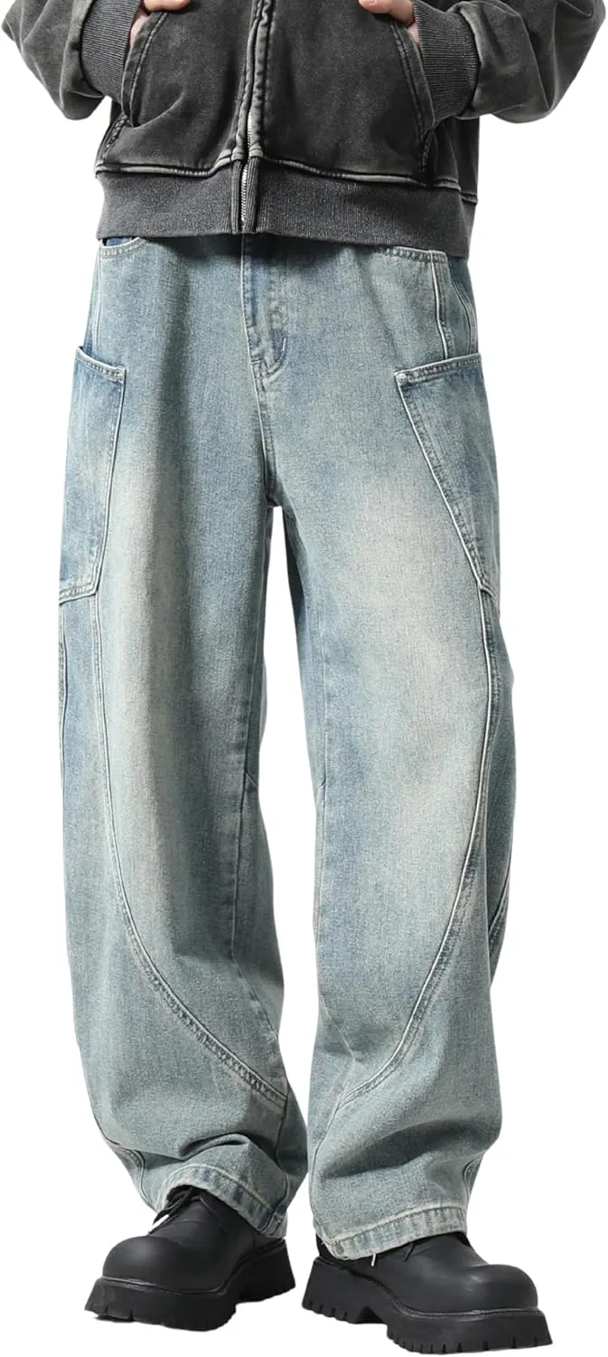 DOSLAVIDA Baggy Jeans Y2K Jnco Jeans Hip Hop Vintage Denim Pants Skater Casual Wide Leg Trousers