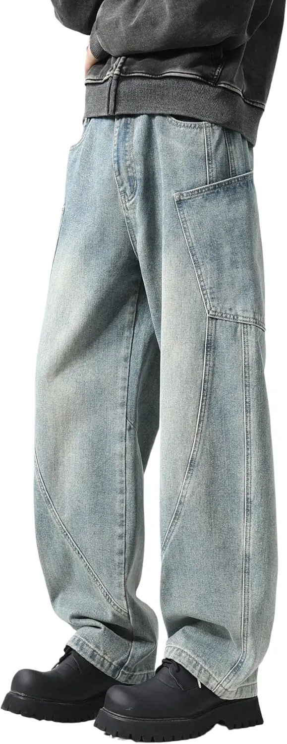 DOSLAVIDA Baggy Jeans Y2K Jnco Jeans Hip Hop Vintage Denim Pants Skater Casual Wide Leg Trousers