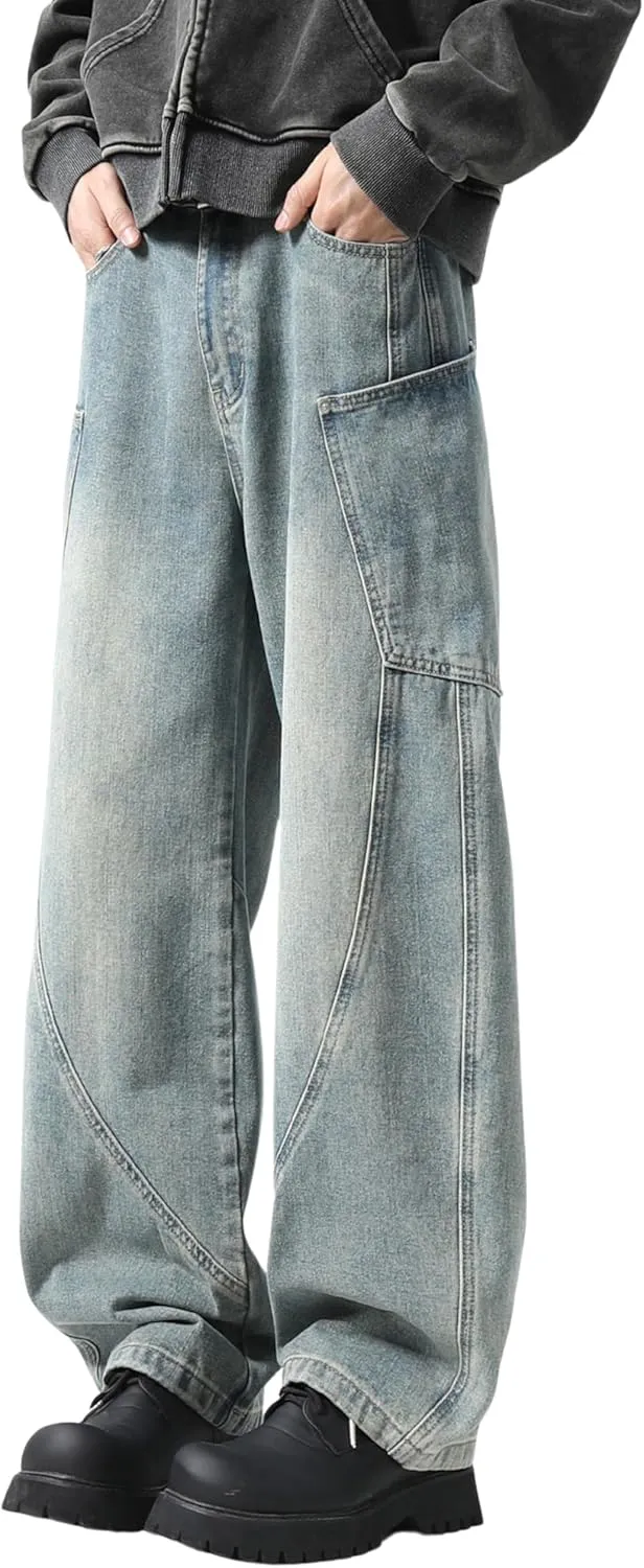 DOSLAVIDA Baggy Jeans Y2K Jnco Jeans Hip Hop Vintage Denim Pants Skater Casual Wide Leg Trousers