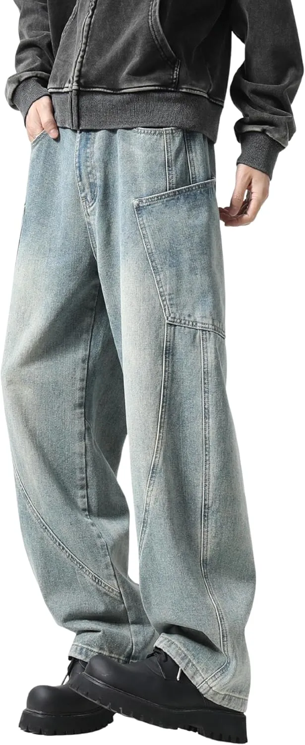 DOSLAVIDA Baggy Jeans Y2K Jnco Jeans Hip Hop Vintage Denim Pants Skater Casual Wide Leg Trousers