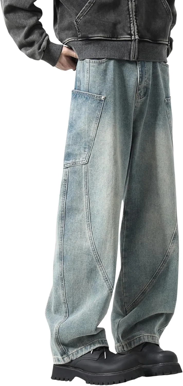 DOSLAVIDA Baggy Jeans Y2K Jnco Jeans Hip Hop Vintage Denim Pants Skater Casual Wide Leg Trousers