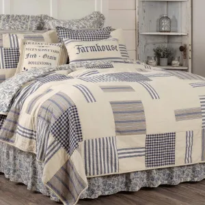 Doylestown Queen Patchwork and Floral Quilt, 100% Cotton Reversible Bed Quilt with Gingham Check, Grain Sack and Blue Ticking Stripes for Boho Chic and Rustic Farmhouse Bedroom Decor (90”x90”)