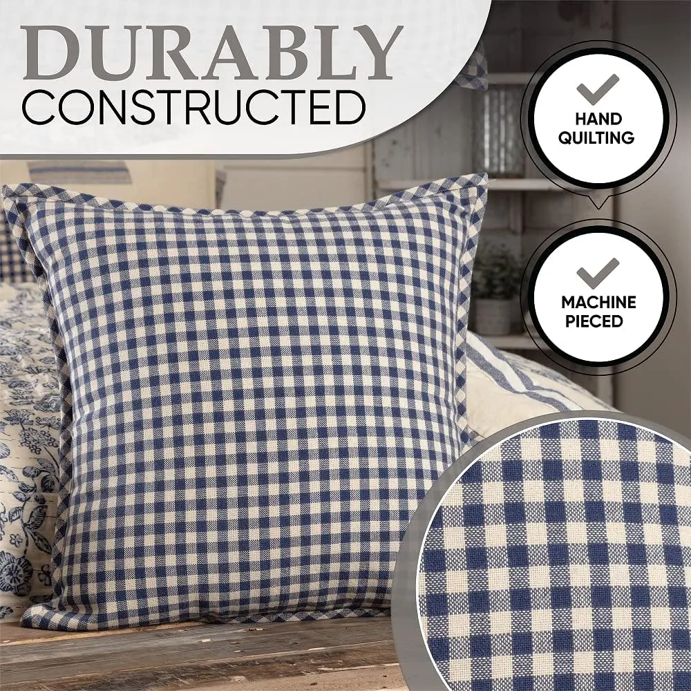 Doylestown Queen Patchwork and Floral Quilt, 100% Cotton Reversible Bed Quilt with Gingham Check, Grain Sack and Blue Ticking Stripes for Boho Chic and Rustic Farmhouse Bedroom Decor (90”x90”)