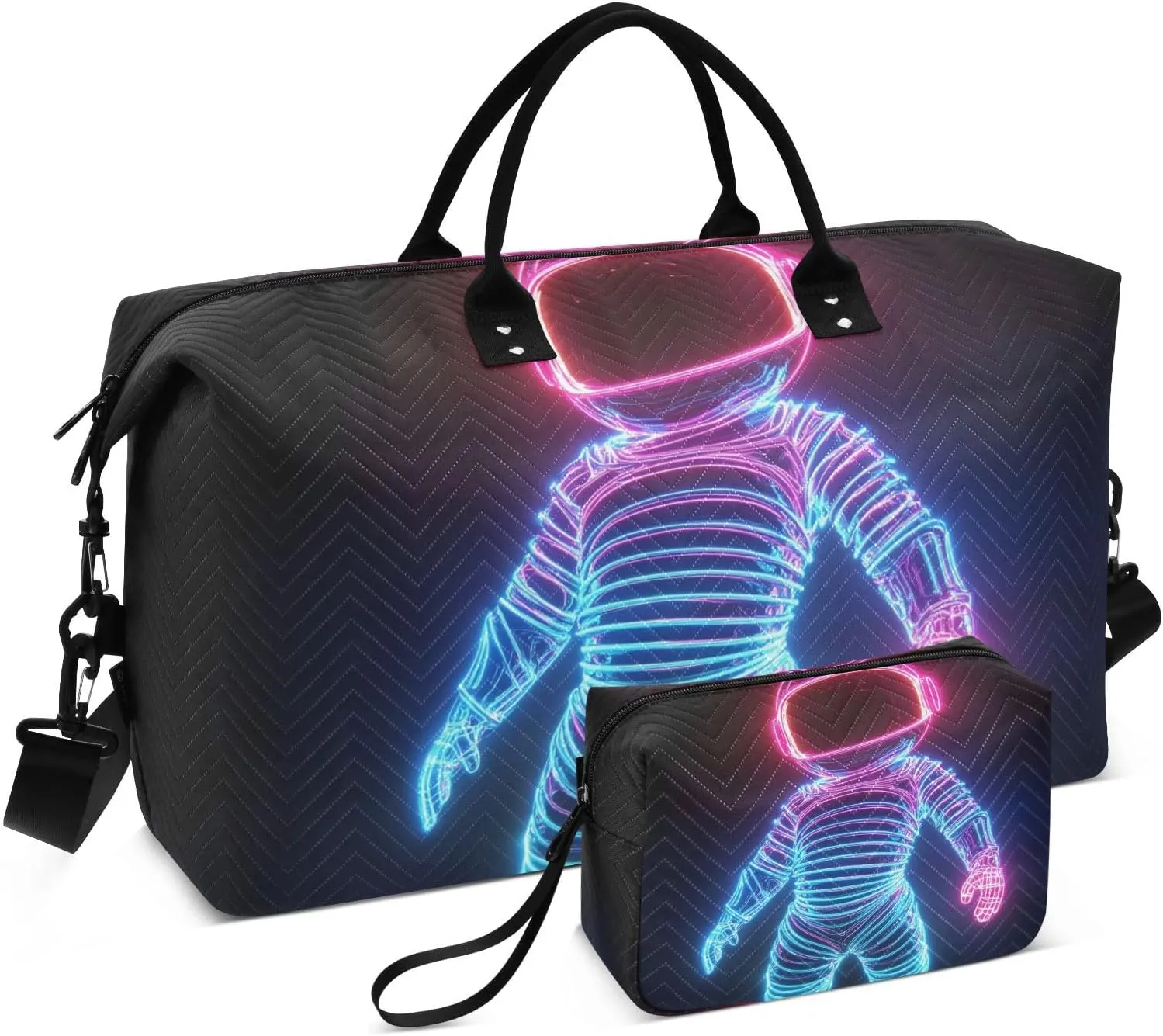Duffel Bag for Traveling, Astronaut Neon Gym Bags with Multiple Interior Pockets for Women Men Toiletry Purse Included 20.5”x 1.9” x 13.8”