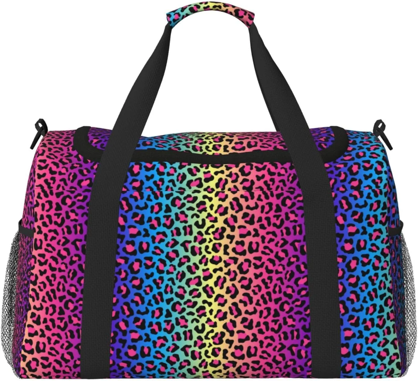 Duffle Bag for Travel, Leopard Neon Rainbow Gradient Weekender Overnight Duffel Bag, Carry On Bag Gym Bag for Women Men, Personal Item Travel Bag