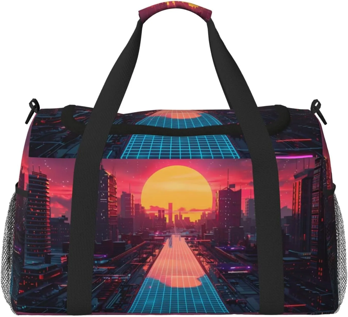 Duffle Bag for Travel, Neon Sunset Cyberpunk Cityscape Weekender Overnight Duffel Bag, Carry On Bag Gym Bag for Women Men, Personal Item Travel Bag
