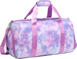 Duffle Dance Bag for Girls - Ballet, Gymnastics & Sports - Sleepover & Overnight Bag with Shoe Compartment,Tie Dye Purple