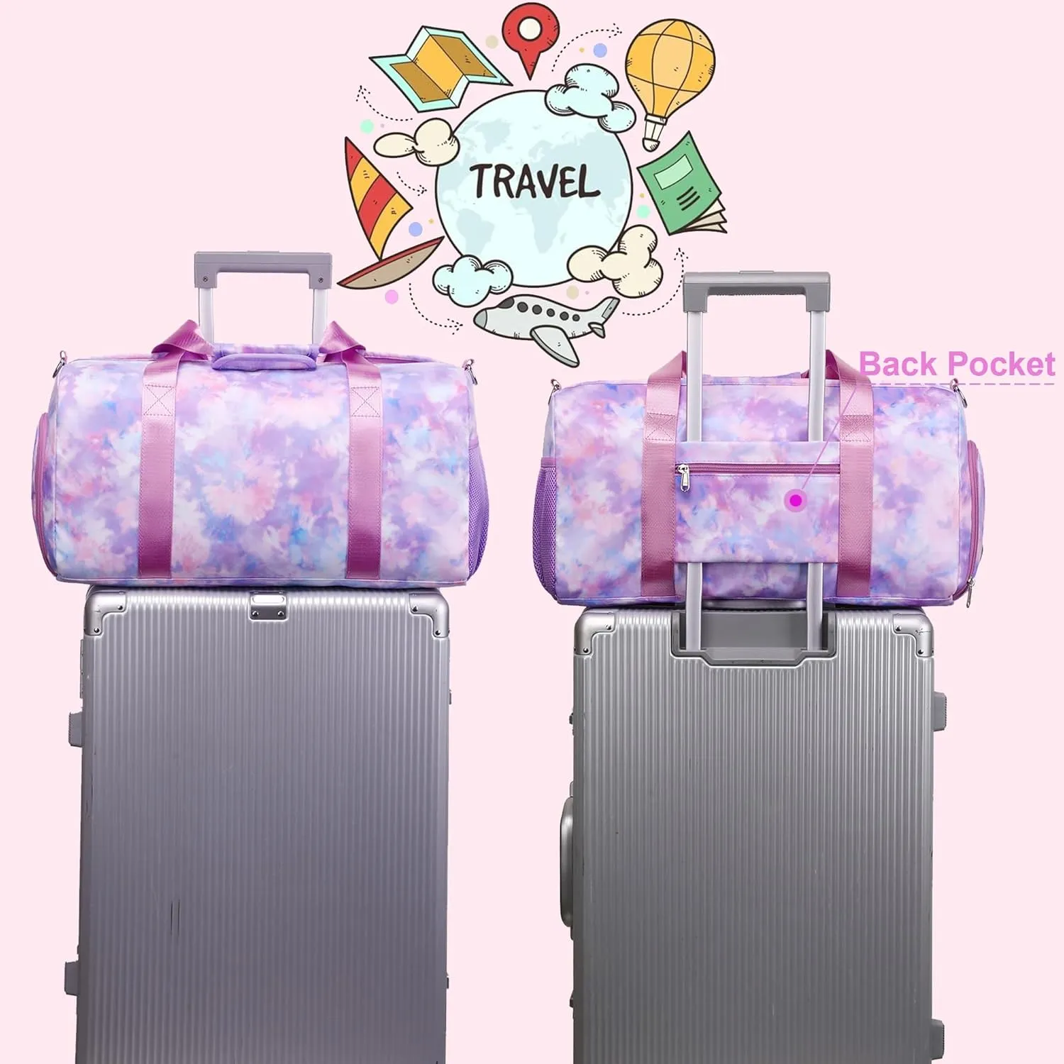 Duffle Dance Bag for Girls - Ballet, Gymnastics & Sports - Sleepover & Overnight Bag with Shoe Compartment,Tie Dye Purple