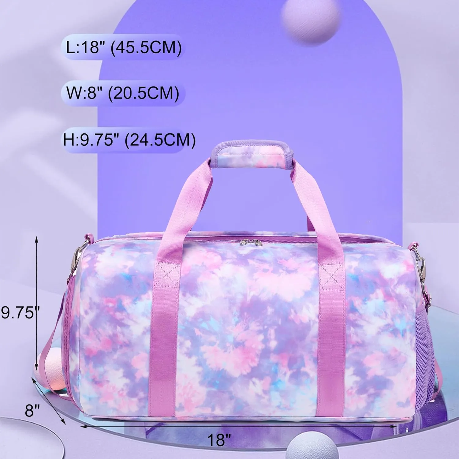 Duffle Dance Bag for Girls - Ballet, Gymnastics & Sports - Sleepover & Overnight Bag with Shoe Compartment,Tie Dye Purple