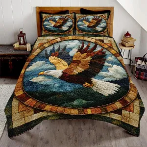 Eagle Patchwork Pattern Quilt Set, Animal Patchwork Eagle Quilt Set Throw Twin Size - Premium Pattern Quilt - Eagles Bedding Bedspread, Bedding Quilts