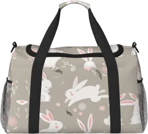 Easter Bunny Floral print Large Canvas Travel Duffel Bag Weekender Bags for Women Overnight Bag Carry On Tote Bag