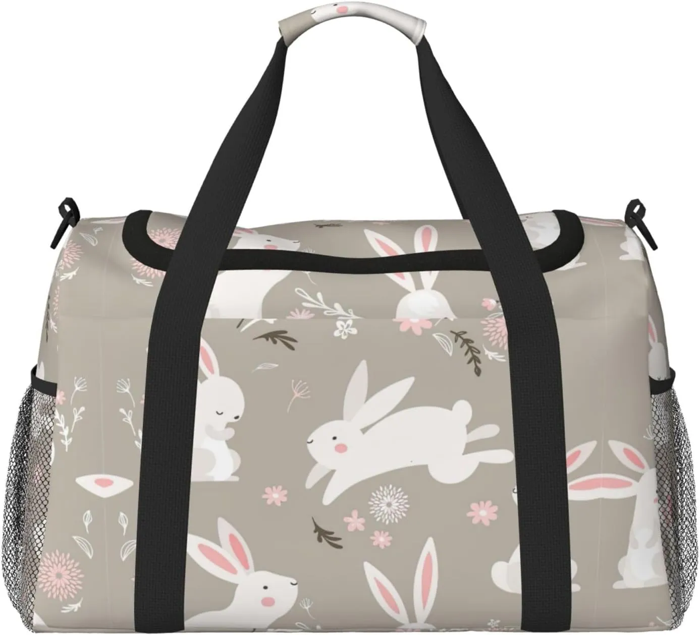 Easter Bunny Floral print Large Canvas Travel Duffel Bag Weekender Bags for Women Overnight Bag Carry On Tote Bag