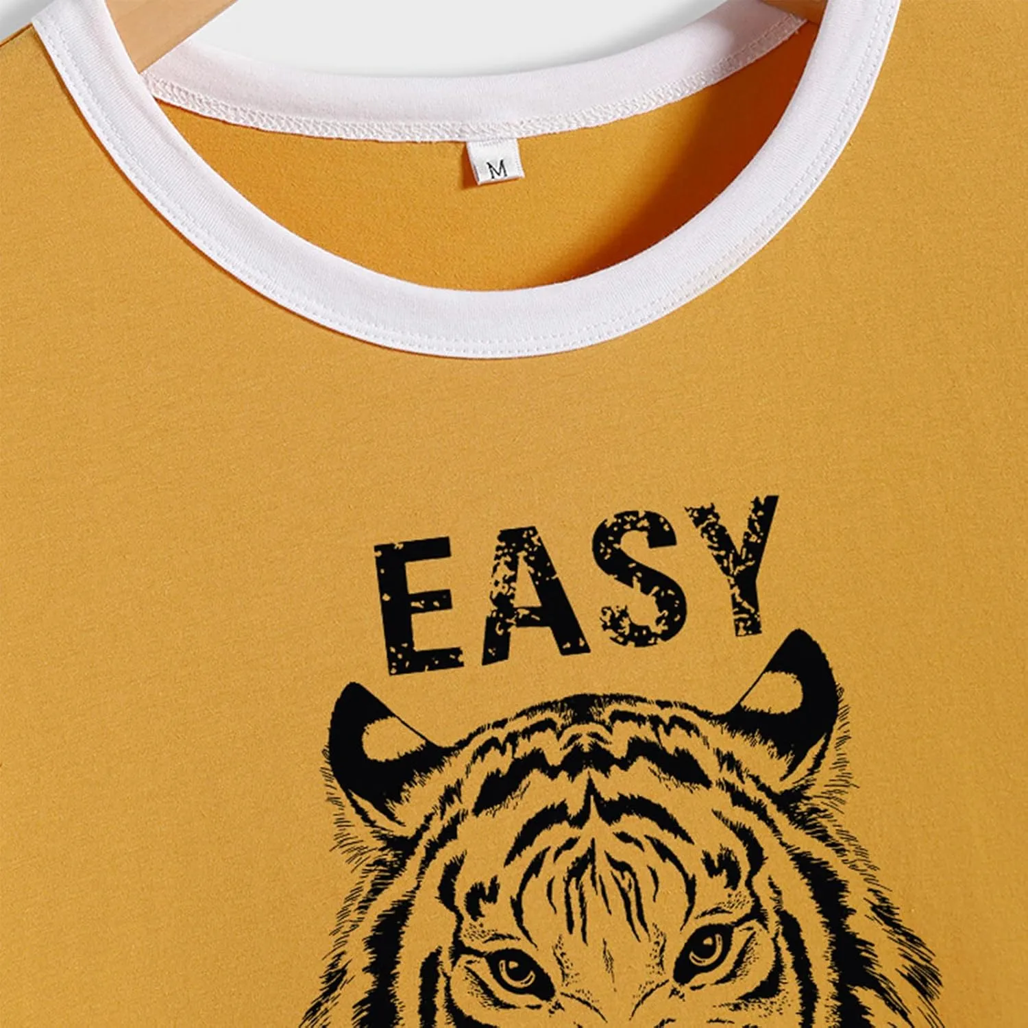 Easy Tiger Womens Shirts Animal Tiger Graphic Tees Tops Patchwork White Short Sleeve Country Music T-Shirt
