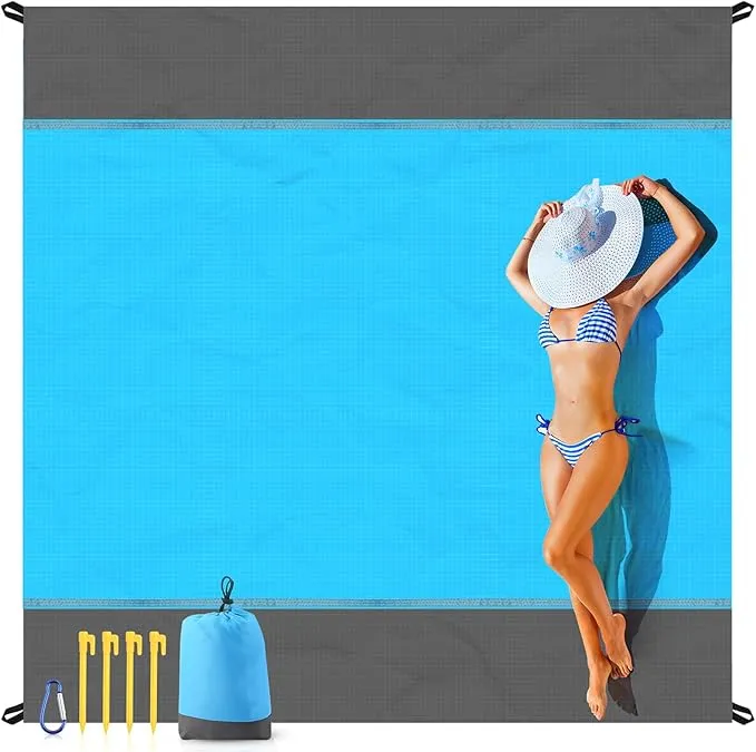 EASYFUN Beach Blanket Sandproof Oversized, 118'' × 110'' Extra Large Beach Mat, Portable Picnic Mat for Travel Camping Hiking, Light Weight Beach Essentials Family Water Resistant Mat Nylon 210T