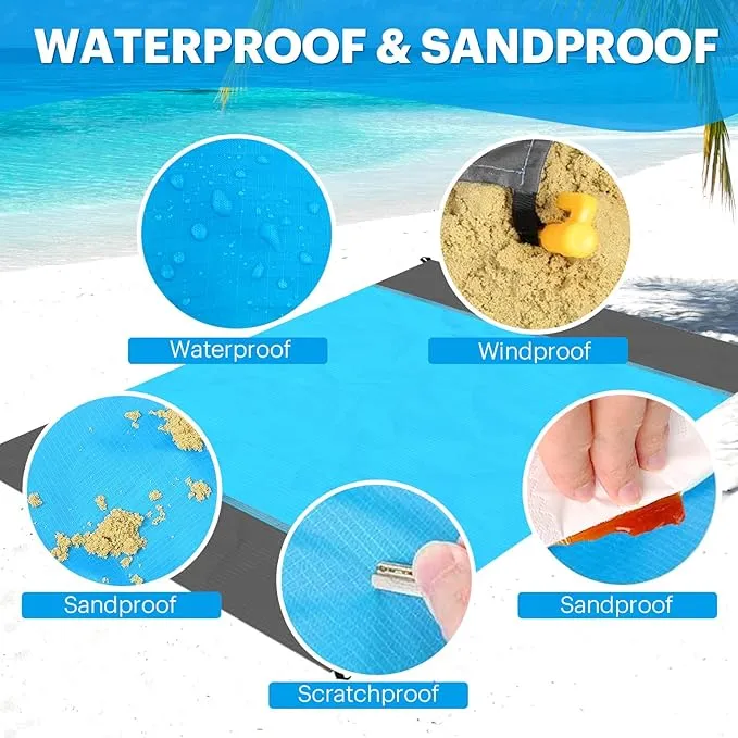 EASYFUN Beach Blanket Sandproof Oversized, 118'' × 110'' Extra Large Beach Mat, Portable Picnic Mat for Travel Camping Hiking, Light Weight Beach Essentials Family Water Resistant Mat Nylon 210T