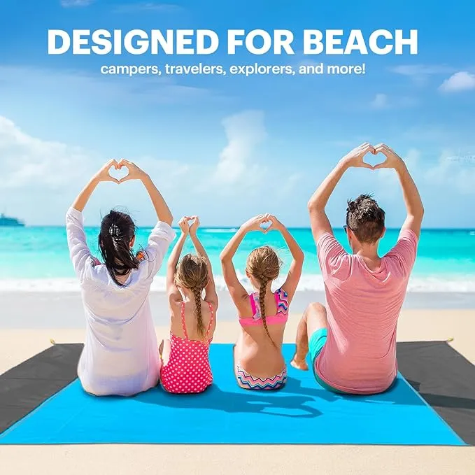 EASYFUN Beach Blanket Sandproof Oversized, 118'' × 110'' Extra Large Beach Mat, Portable Picnic Mat for Travel Camping Hiking, Light Weight Beach Essentials Family Water Resistant Mat Nylon 210T