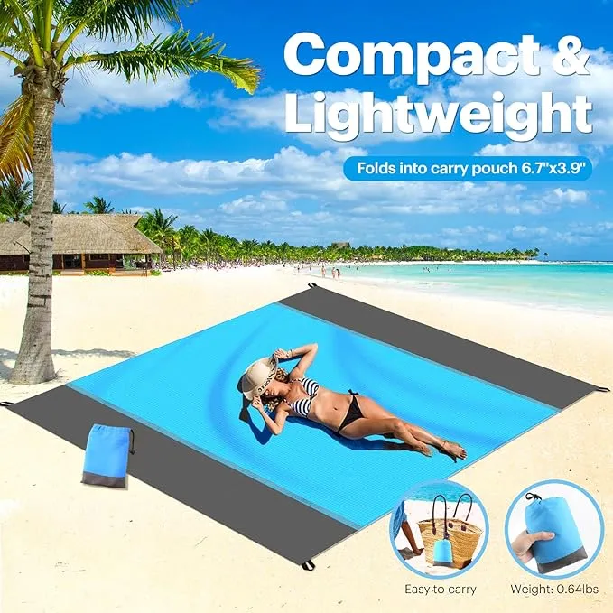 EASYFUN Beach Blanket Sandproof Oversized, 118'' × 110'' Extra Large Beach Mat, Portable Picnic Mat for Travel Camping Hiking, Light Weight Beach Essentials Family Water Resistant Mat Nylon 210T