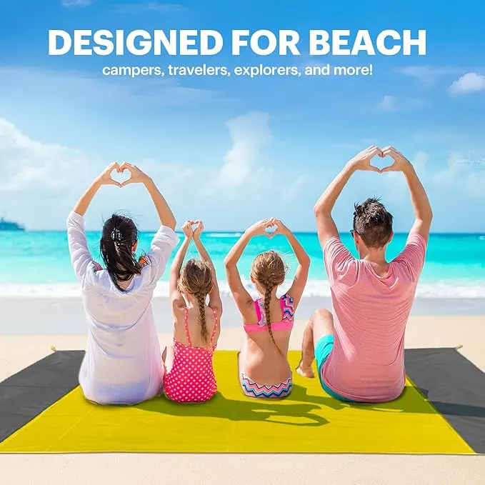 EASYFUN Beach Blanket Sandproof Oversized, 79''×83'' Extra Large Beach Mat, Portable Picnic Mat for Travel Camping Hiking, Lightweight Beach Essentials Family Water Resistant Mat Nylon 210T