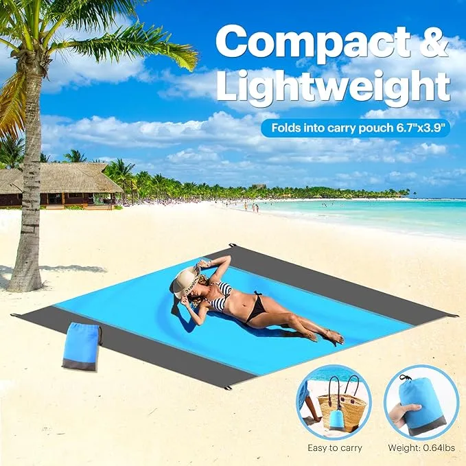 EASYFUN Beach Blanket Sandproof Oversized, 79''×83'' Extra Large Beach Mat, Portable Picnic Mat for Travel Camping Hiking, Lightweight Beach Essentials Family Water Resistant Mat Nylon 210T