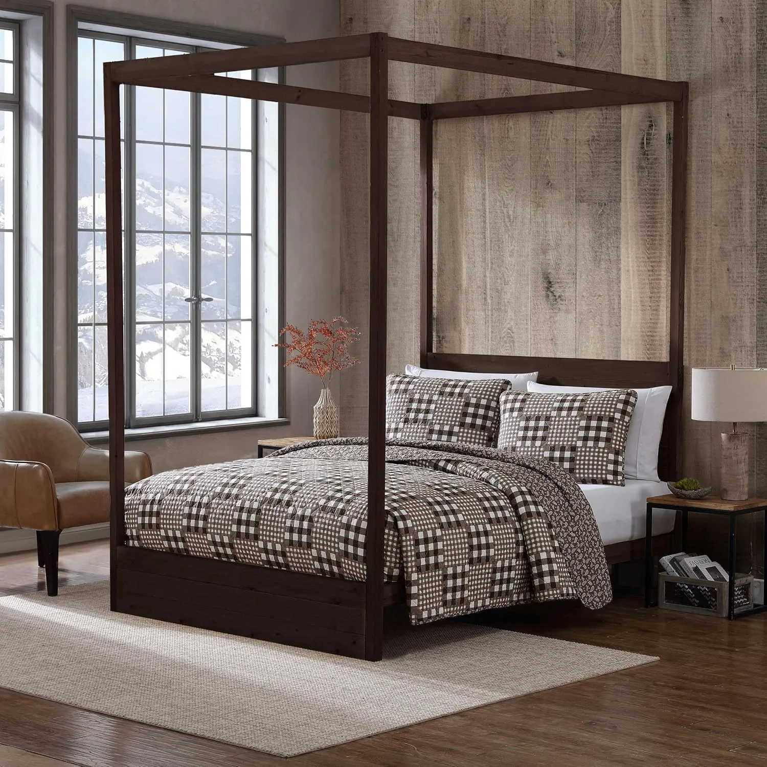 Eddie Bauer - Full/Queen Quilt Set, Reversible Bedding with Matching Shams, Patchwork Home Decor (Gingham Patchwork Brown, Full/Queen)