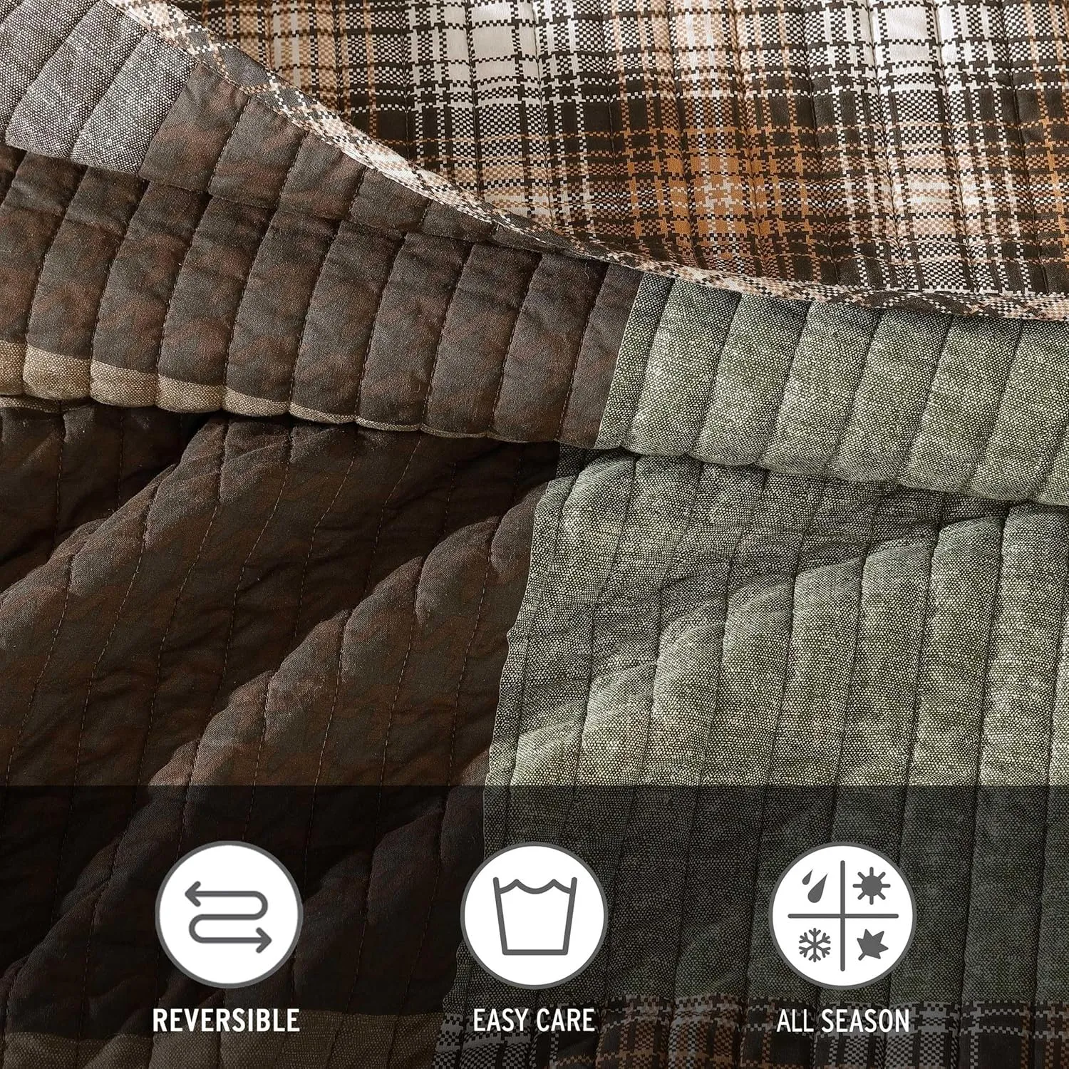 Eddie Bauer - King Quilt Set, Premium Cotton Reversible Bedding with Matching Shams, Patchwork Home Decor (Classic Patchwork Green, King)
