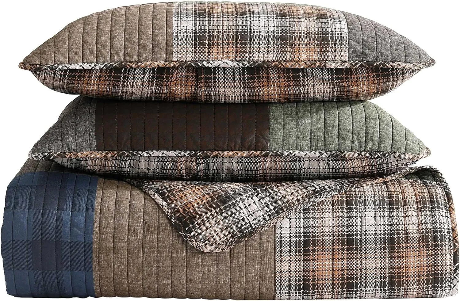 Eddie Bauer - King Quilt Set, Premium Cotton Reversible Bedding with Matching Shams, Patchwork Home Decor (Classic Patchwork Green, King)
