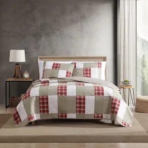 Eddie Bauer - Quilt Set, Reversible Cotton Bedding with Matching Shams, Lightweight Home Decor for All Seasons (Camino Island Red, Queen)