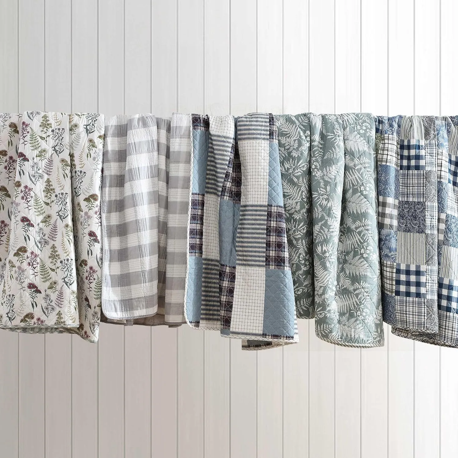 Eddie Bauer - Twin Quilt Set, Reversible Cotton Bedding with Matching Sham, Patchwork Home Decor with Plaid Reverse (Cozy Plaid Patchwork Blue/Green, Twin)
