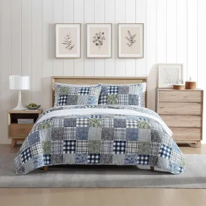 Eddie Bauer - Twin Quilt Set, Reversible Cotton Bedding with Matching Sham, Patchwork Home Decor with Plaid Reverse (Cozy Plaid Patchwork Blue/Green, Twin)