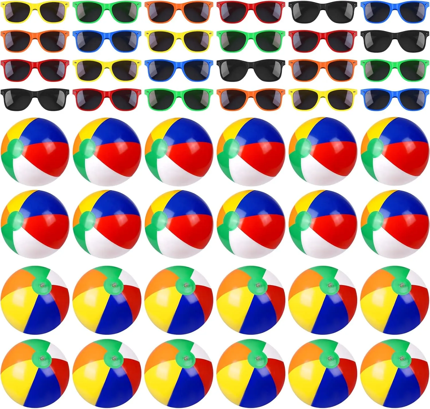 Elcoho 48 Pieces Pool and Beach Party Favors Inflatable Beach Balls Sunglasses for Adults Pool Party Supplies Summer Water Fun Toys for Beach Park Backyard Summer Party