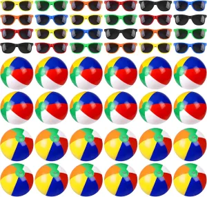 Elcoho 48 Pieces Pool and Beach Party Favors Inflatable Beach Balls Sunglasses for Adults Pool Party Supplies Summer Water Fun Toys for Beach Park Backyard Summer Party