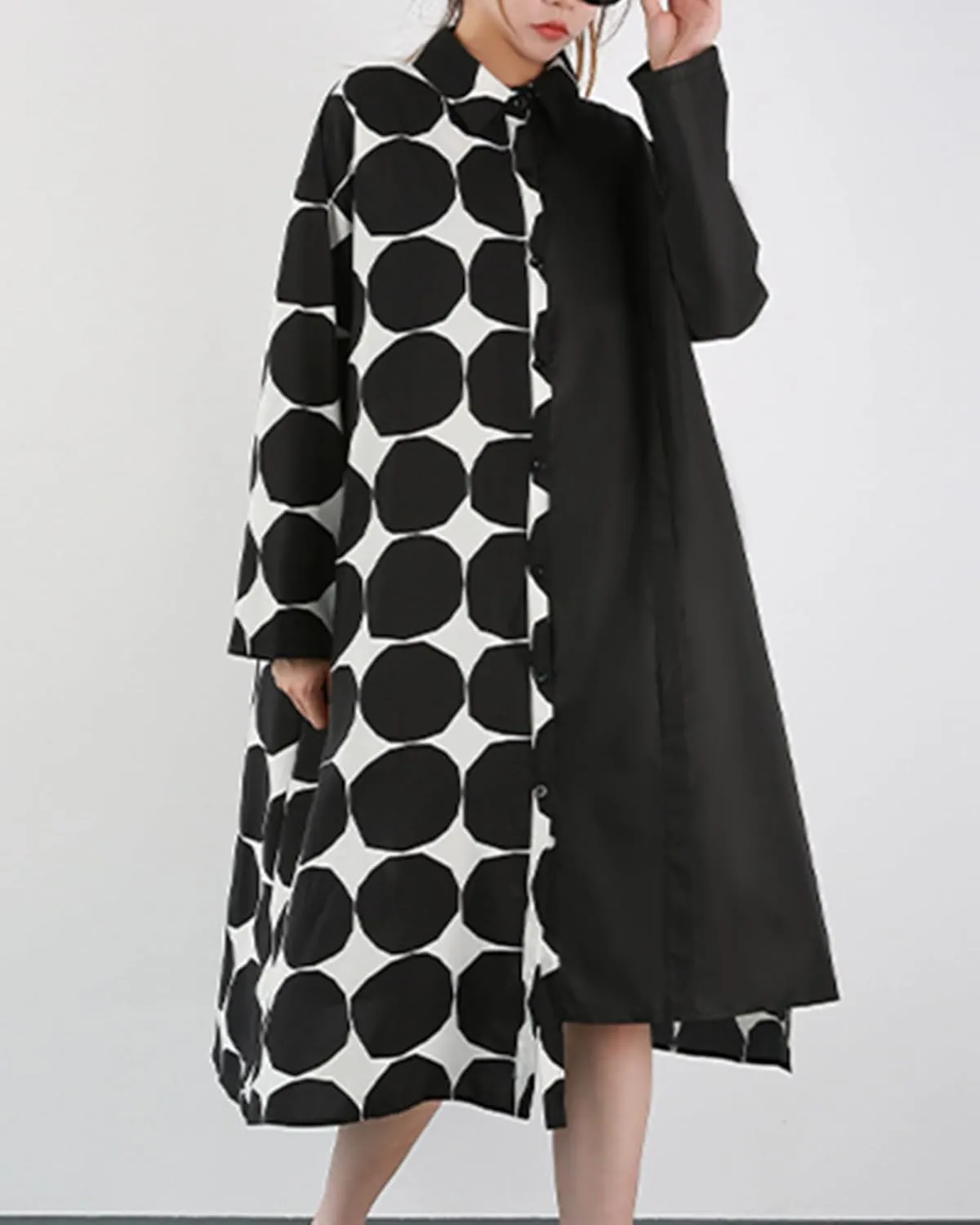 ellazhu Womens Fall Casual Patchwork Funky Long Sleeve Designer Dress Loose Blouse GY2787 A