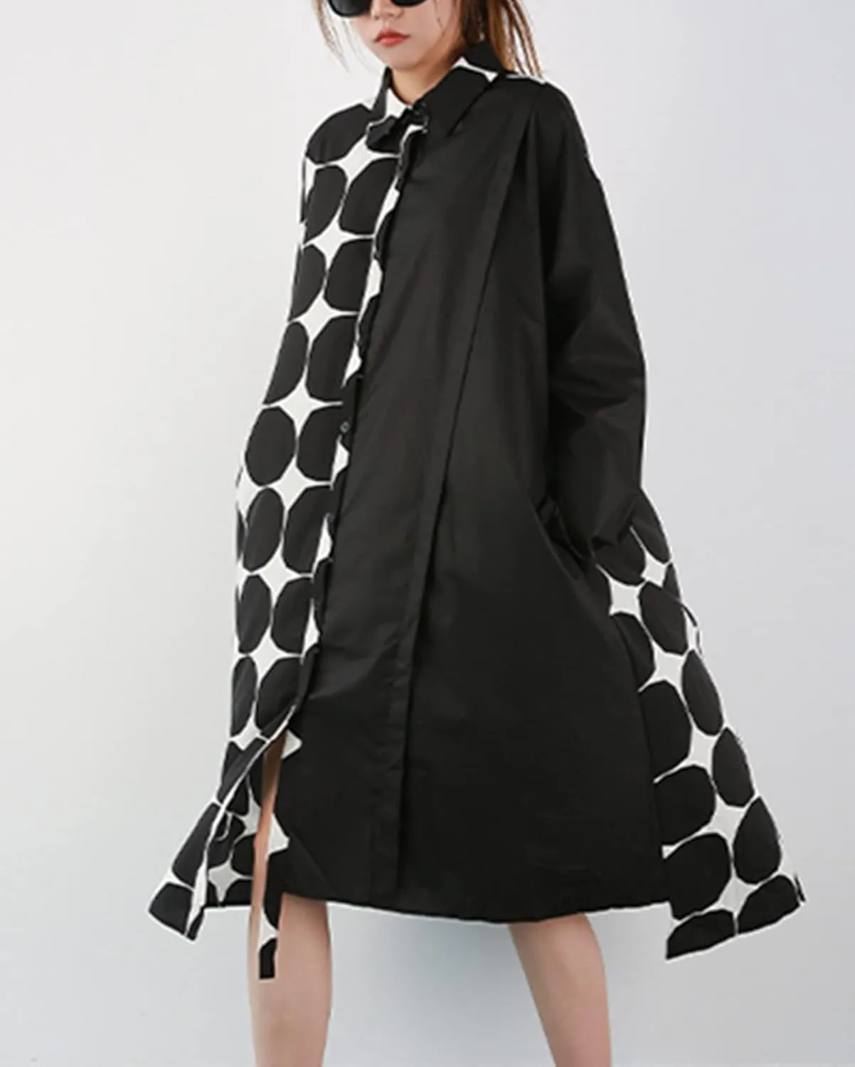 ellazhu Womens Fall Casual Patchwork Funky Long Sleeve Designer Dress Loose Blouse GY2787 A
