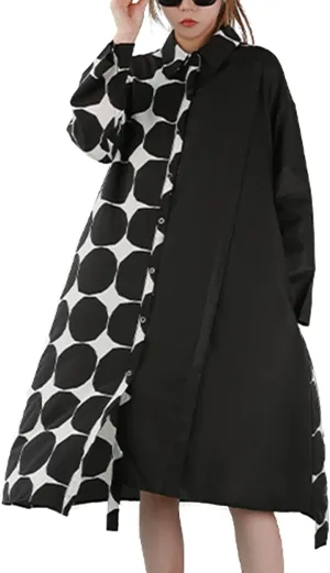 ellazhu Womens Fall Casual Patchwork Funky Long Sleeve Designer Dress Loose Blouse GY2787 A