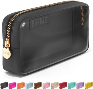Embla Clear Cosmetic Bag Makeup Case, Clear Zipper Make Up Pouch and Toiletry Travel Tote, Cute Skincare Pouches for Women Girls, Preppy Purse Cosmetic Organizer, Small Makeup Bags, Black
