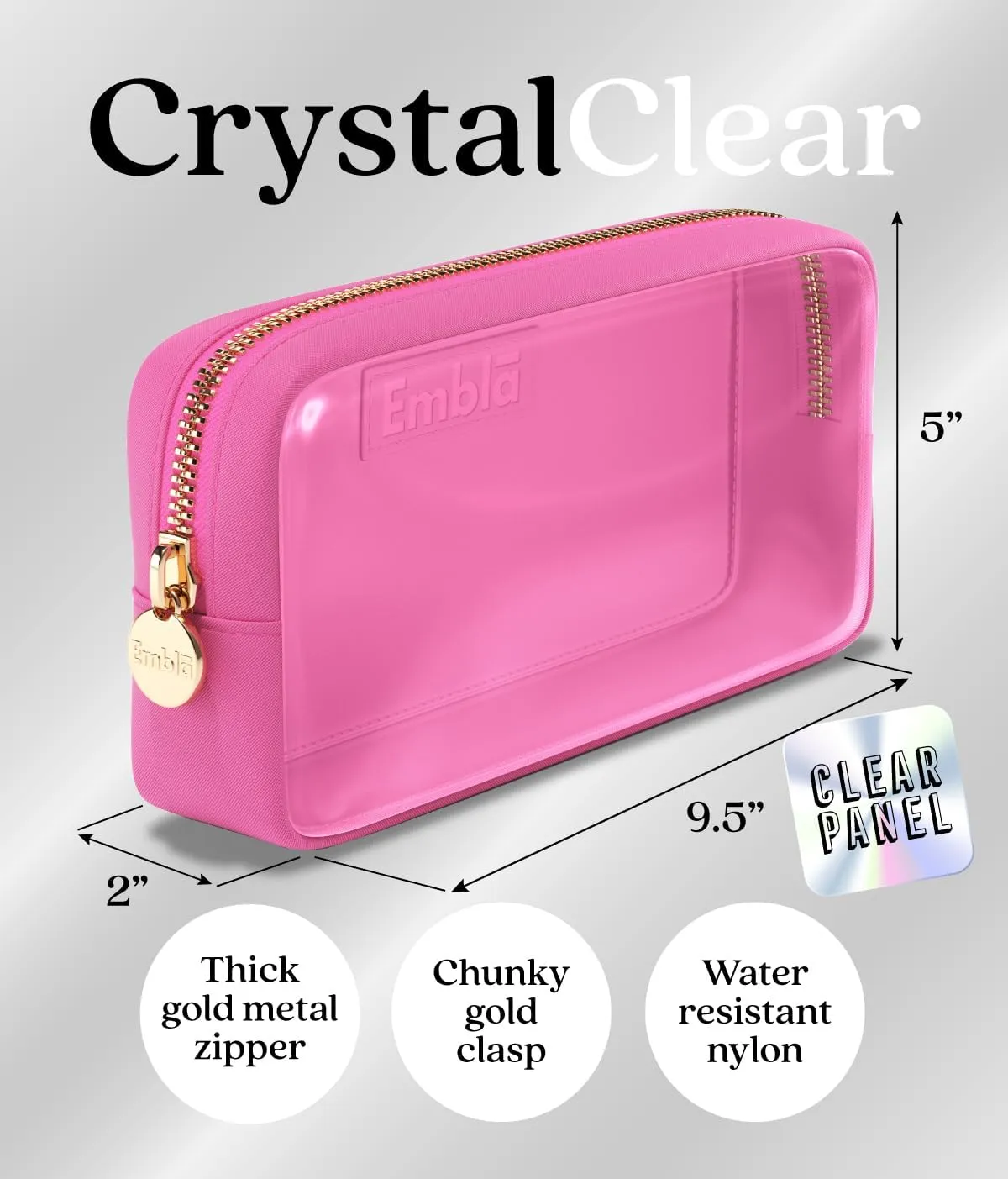 Embla Clear Cosmetic Bag Makeup Case, Clear Zipper Make Up Pouch and Toiletry Travel Tote, Cute Skincare Pouches for Women Girls, Preppy Purse Cosmetic Organizer, Small Makeup Bags, Bubblegum