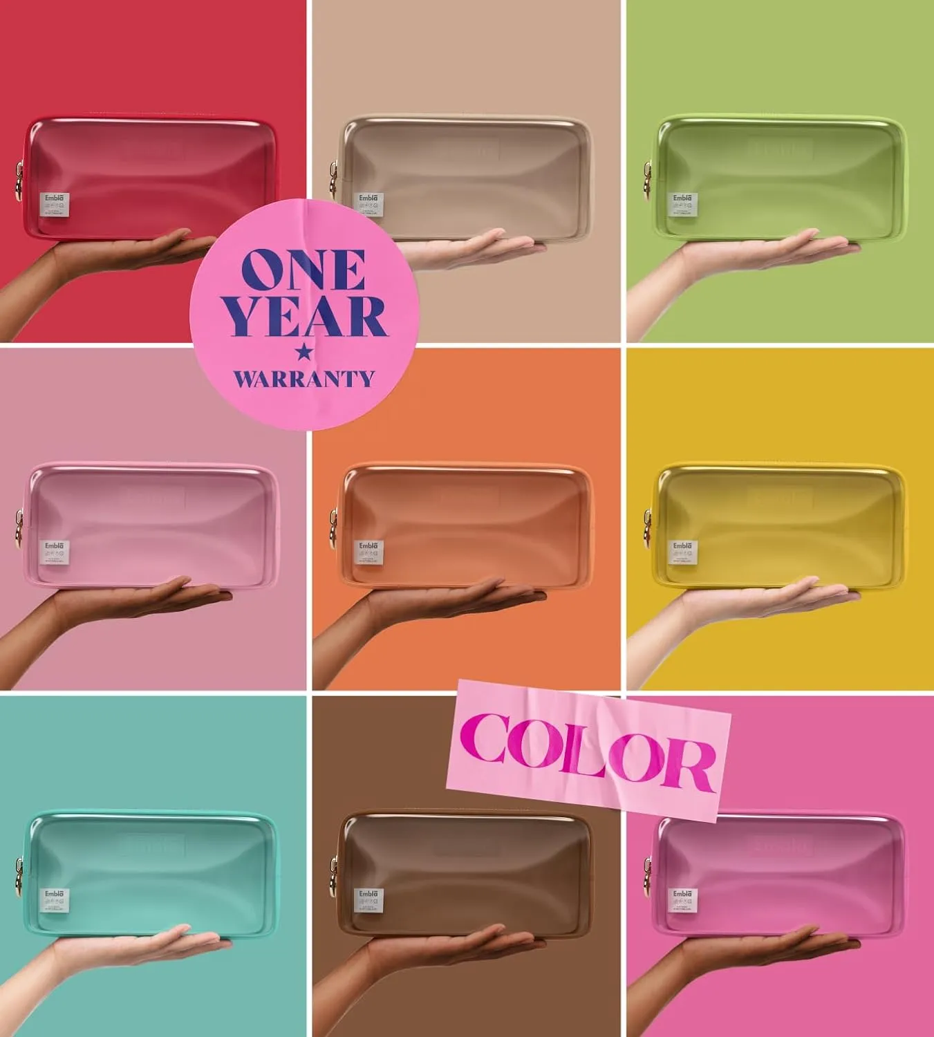 Embla Clear Cosmetic Bag Makeup Case, Clear Zipper Make Up Pouch and Toiletry Travel Tote, Cute Skincare Pouches for Women Girls, Preppy Purse Cosmetic Organizer, Small Makeup Bags, Bubblegum