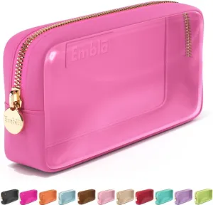 Embla Clear Cosmetic Bag Makeup Case, Clear Zipper Make Up Pouch and Toiletry Travel Tote, Cute Skincare Pouches for Women Girls, Preppy Purse Cosmetic Organizer, Small Makeup Bags, Bubblegum