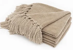 EVERGRACE Soft Chenille Throw Blanket for Couch, Cozy Plush Fuzzy Decorative Chenille Knit Throw Blanket with Tassels, Lightweight Blanket and Throws for Bed Sofa Gift Home Decor, Beige 50"x60"