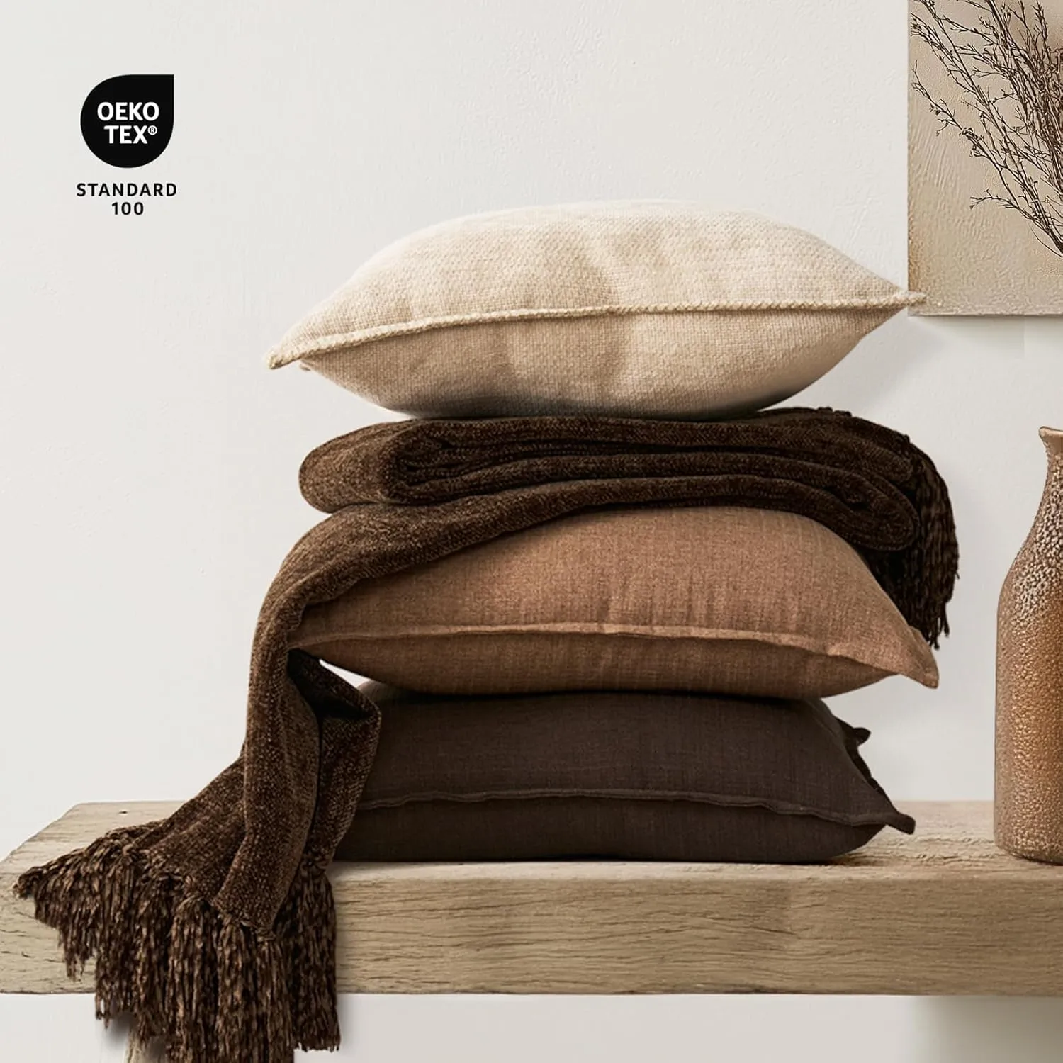 EVERGRACE Soft Chenille Throw Blanket for Couch, Cozy Plush Fuzzy Decorative Chenille Knit Throw Blanket with Tassels, Lightweight Blanket and Throws for Bed Sofa Gift Home Decor, Dark Brown 50"x60"