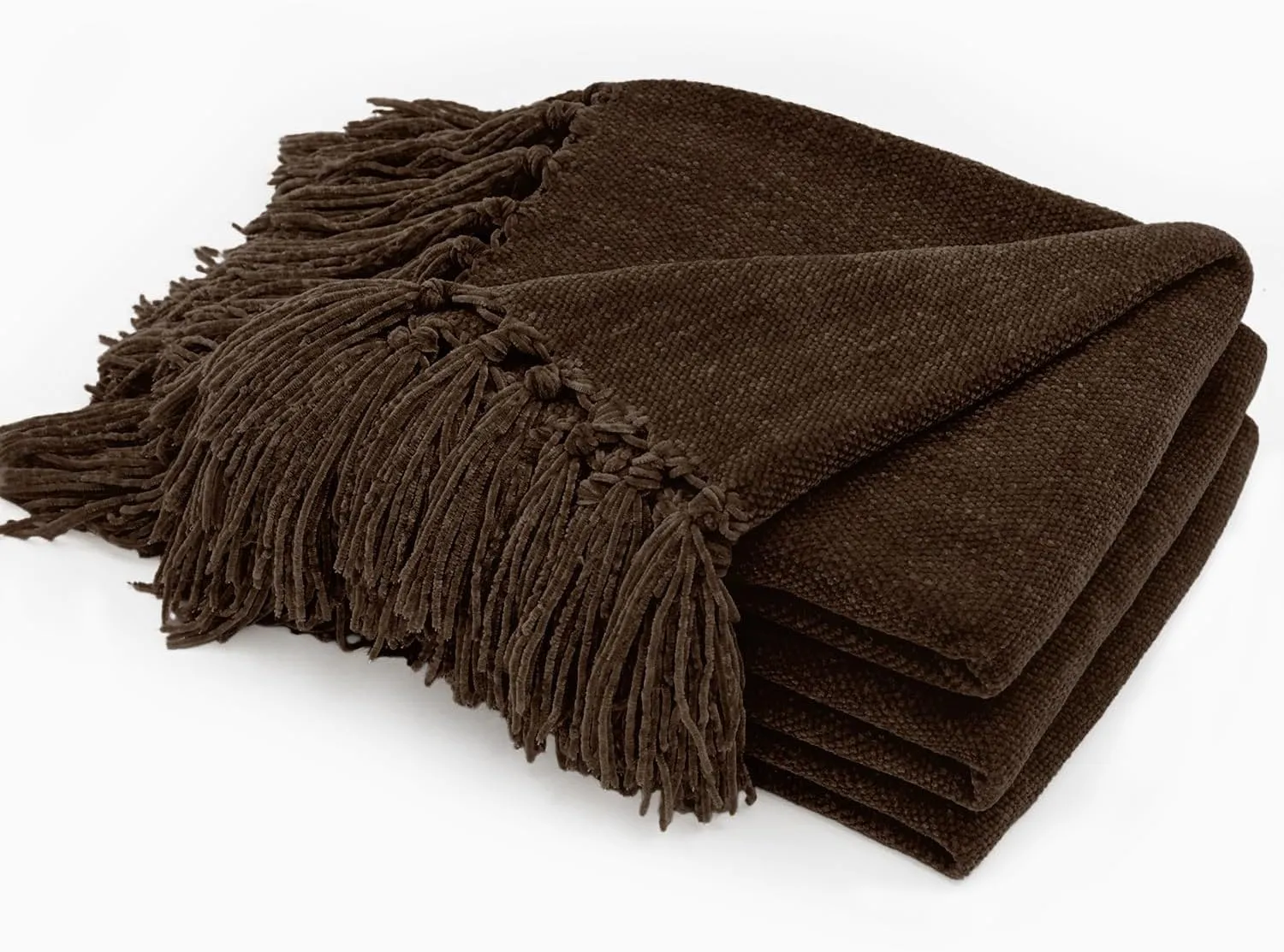 EVERGRACE Soft Chenille Throw Blanket for Couch, Cozy Plush Fuzzy Decorative Chenille Knit Throw Blanket with Tassels, Lightweight Blanket and Throws for Bed Sofa Gift Home Decor, Dark Brown 50"x60"