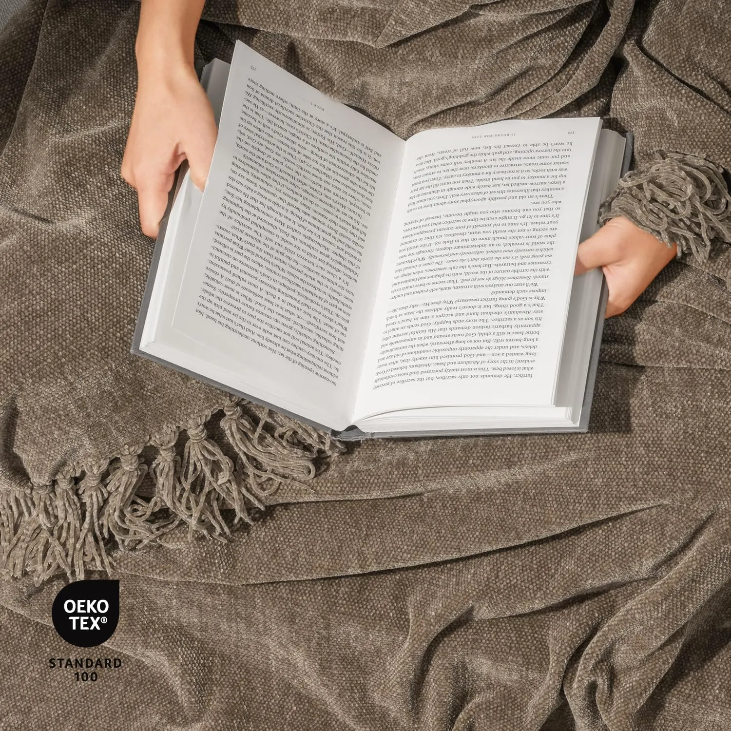 EVERGRACE Soft Chenille Throw Blanket for Couch, Cozy Plush Fuzzy Decorative Chenille Knit Throw Blanket with Tassels, Lightweight Blanket and Throws for Bed Sofa Gift Home Decor, Mocha Brown 50"x60"