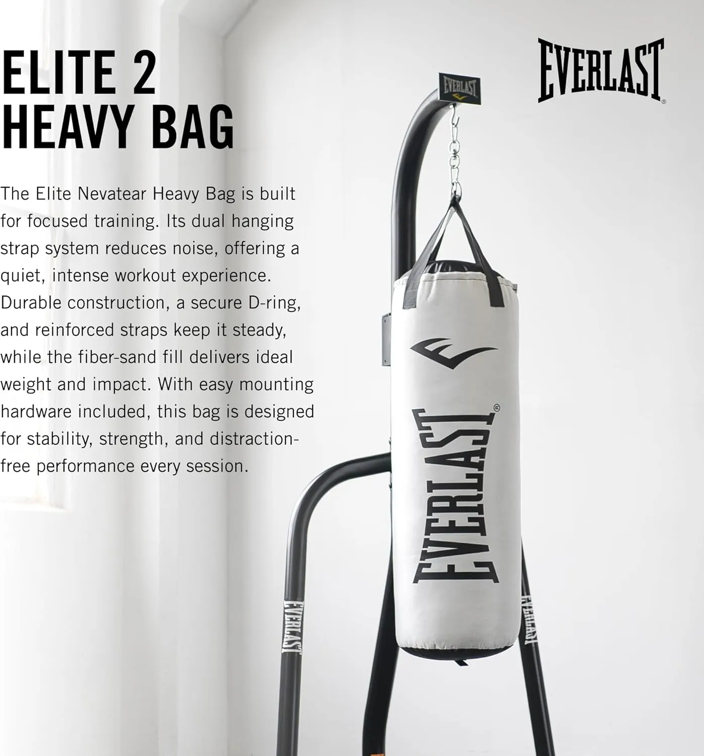 Everlast Elite 2 & Prime Punching Bag – Durable PVC Boxing Bag & Equipment for MMA, Kickboxing, Muay Thai, Home Gym Training