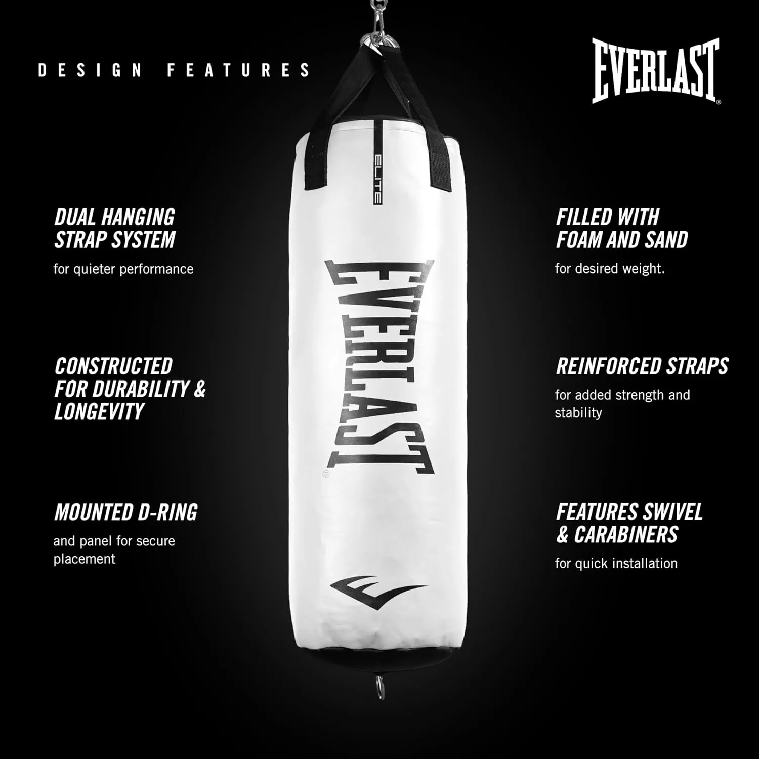 Everlast Elite 2 & Prime Punching Bag – Durable PVC Boxing Bag & Equipment for MMA, Kickboxing, Muay Thai, Home Gym Training