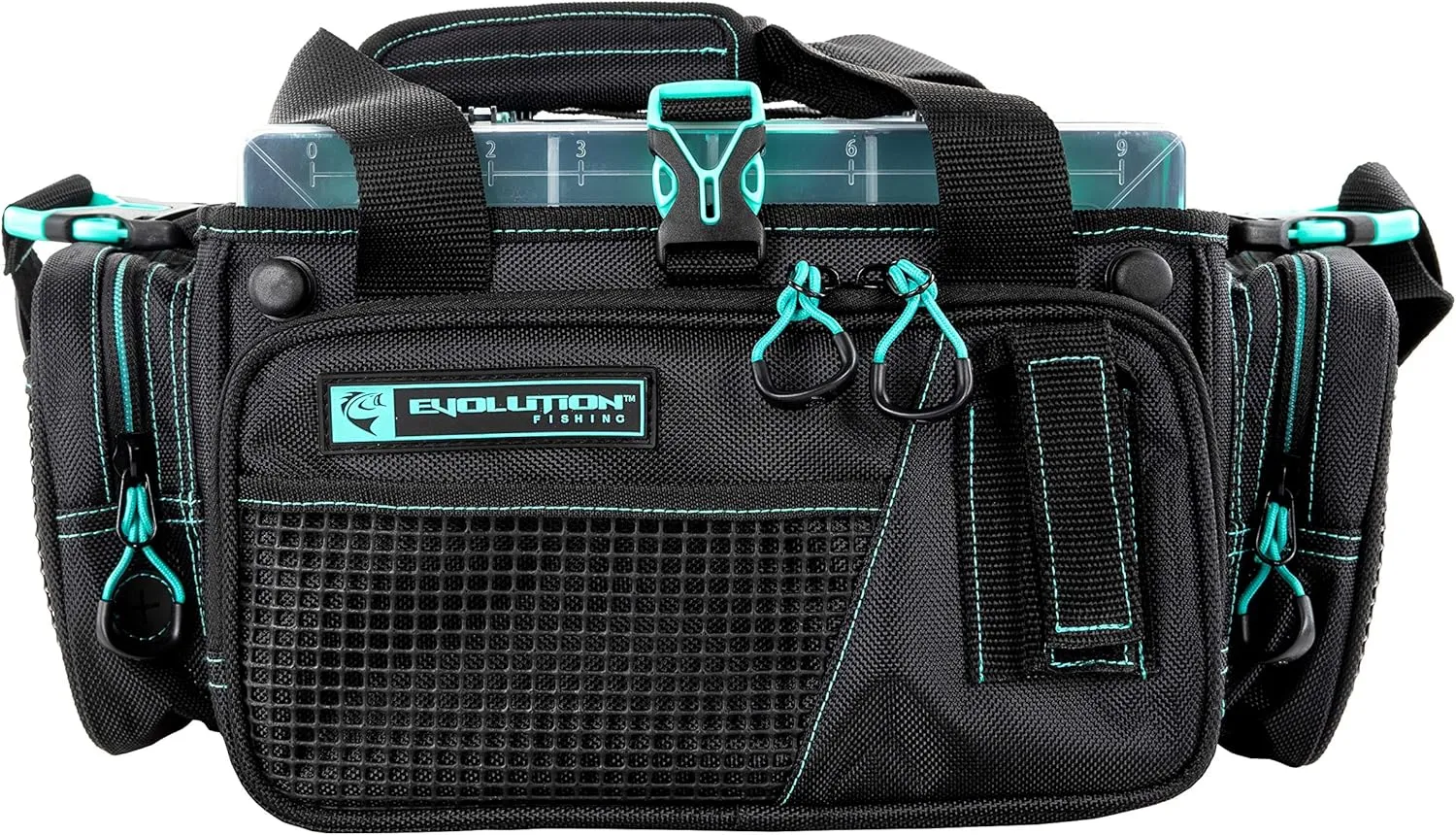 Evolution Outdoor Drift Series Topless Horizontal Tackle Bag – Outdoor Rucksack w/ 5 Fishing Tackle Trays, Padded Handle and Shoulder Strap, Plier Holster, Tackle Carrying Case