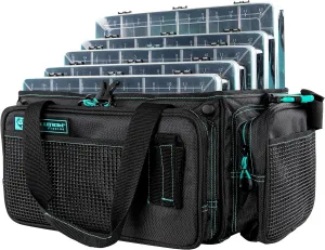 Evolution Outdoor Drift Series Topless Horizontal Tackle Bag – Outdoor Rucksack w/ 5 Fishing Tackle Trays, Padded Handle and Shoulder Strap, Plier Holster, Tackle Carrying Case